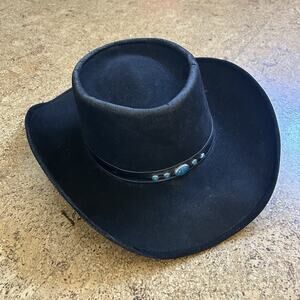 Vintage Bailey U-Rollit Black Turquoise Band Cowboy Hat 7 3/8